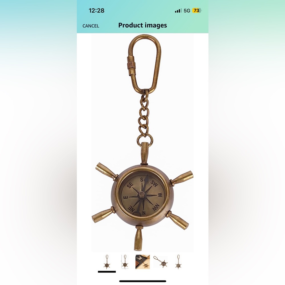 3/$15 
New Antique Brass Ornate Compass Keychain.   B1 OOR